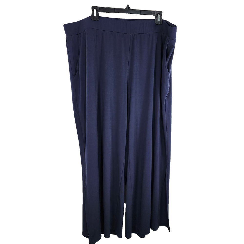 G.I.L.I. Womens Jetsetter Side Slit Pants 2XP Blue Wide Pull On Pockets A353516